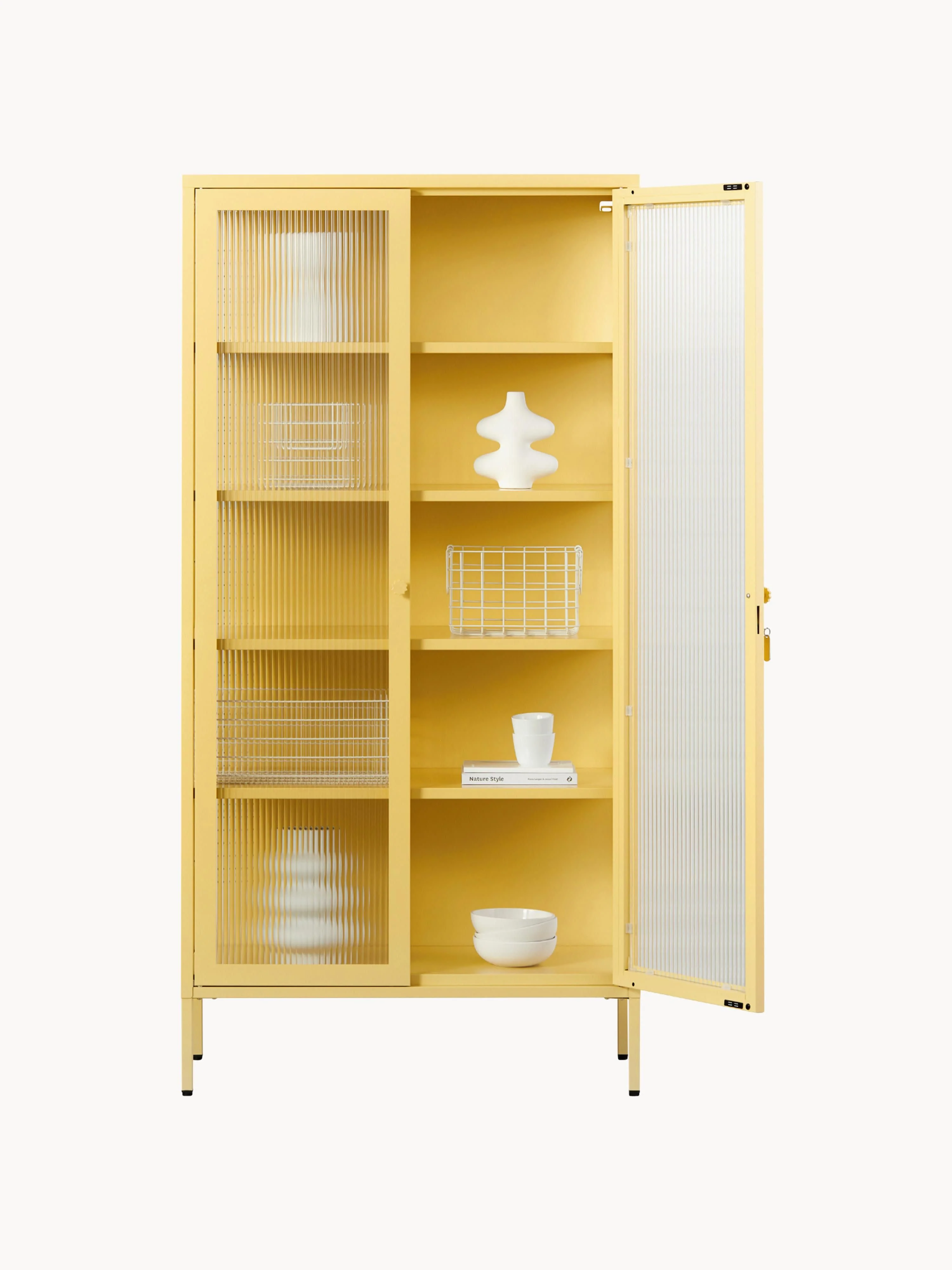Metalen vitrinekast The Collector met geribbeld glas