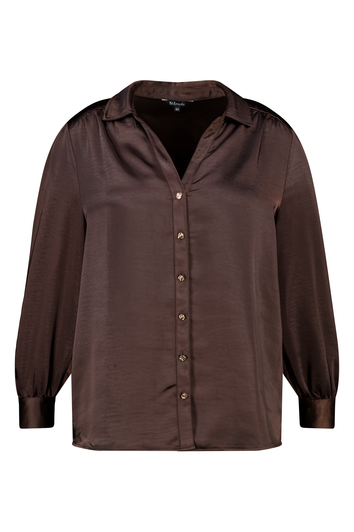 Satijnen blouse met gouden knoopsluiting Donker bruin