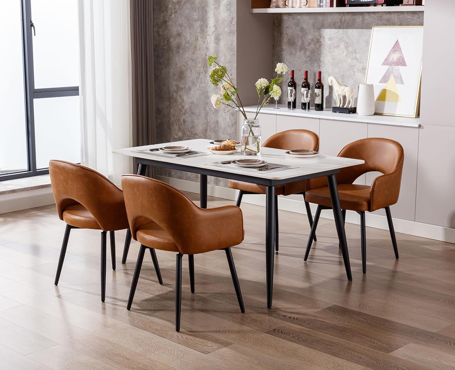 Esszimmerstühle 2er Set, Drehbare Küchenstühle mit  Armlehne PU-Kunstleder Polsterstuhl Metallbeine für Esszimmer/Restaurant/Wohnzimmer, Braun