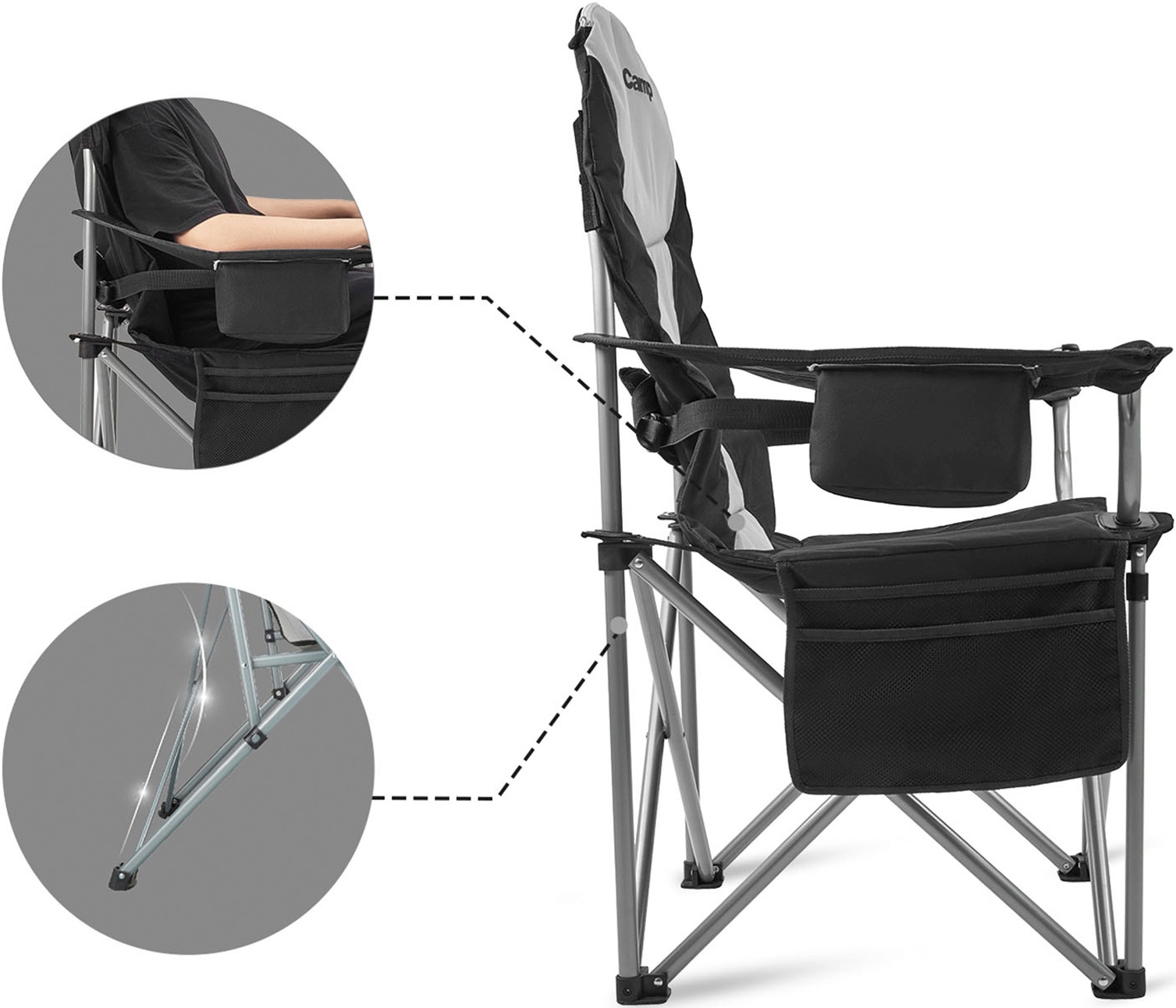 KingCamp Deluxe Hard Armrest Chair komfortabler Faltstuhl mit Getränkehaltern