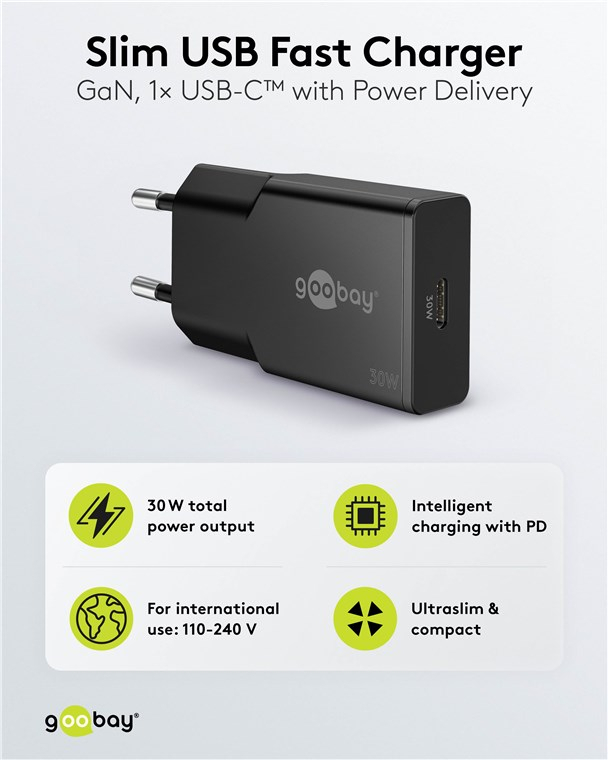 (20W) Slim USB C GaN Ladegerät Netzteil Power Delivery (75727) - Schwarz
