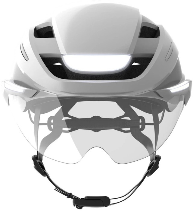 (Gr. M/L) Ultra E-Bike Verstellbarer Fahrrad Helm Velo Kopf Schutz mit Front- und Rücklicht / Blinkerfunktion / Visier - Weiss