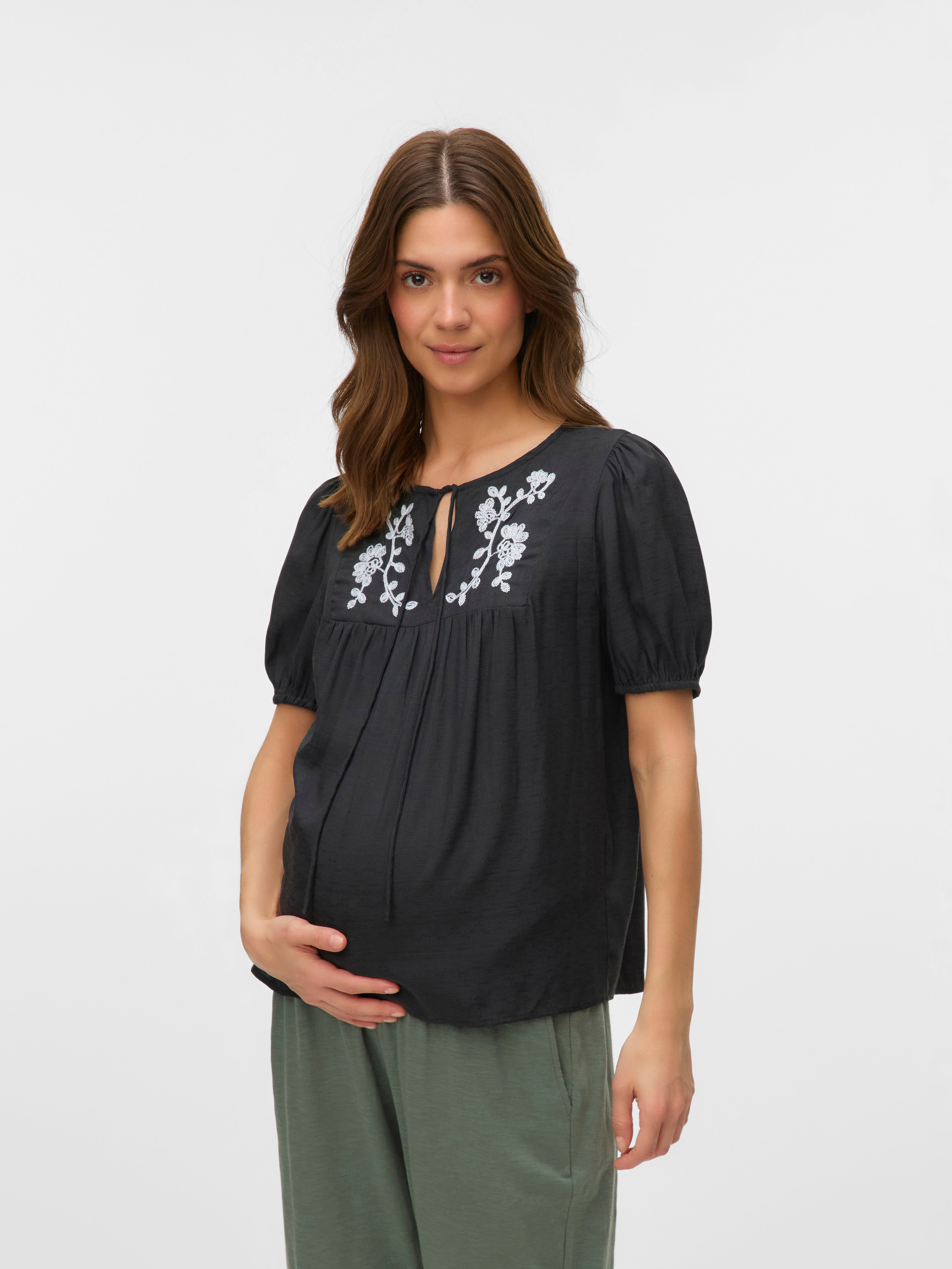 Regular fit O-hals Manchetten met elastiek Ballonmouwen Top