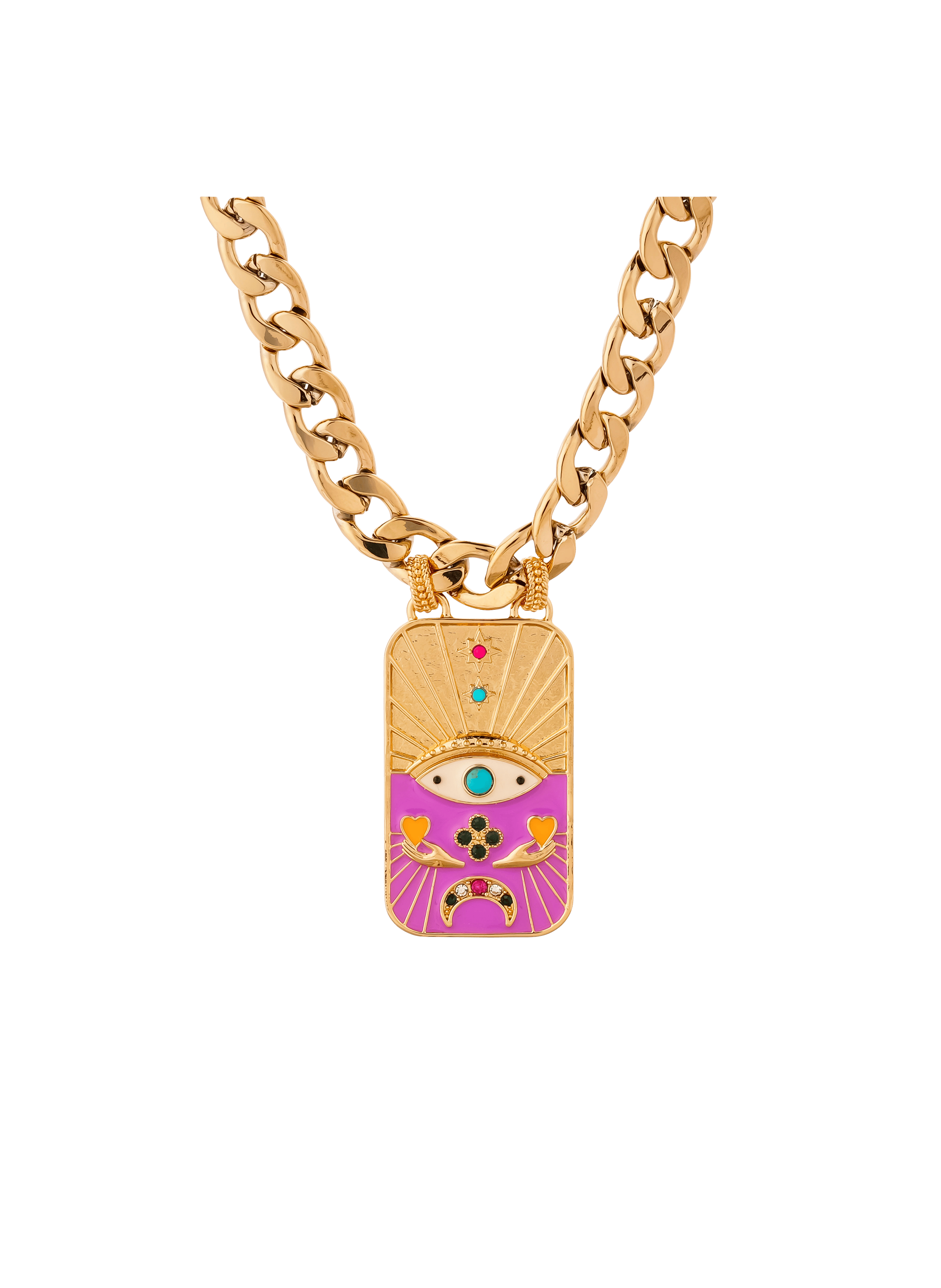 PHARAON - Collier grosse maille avec pendentif en laiton | Violet