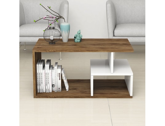 CONCEPT1 - Table basse Art 2042 noyer foncé blanc 90 x 54 x h42cm