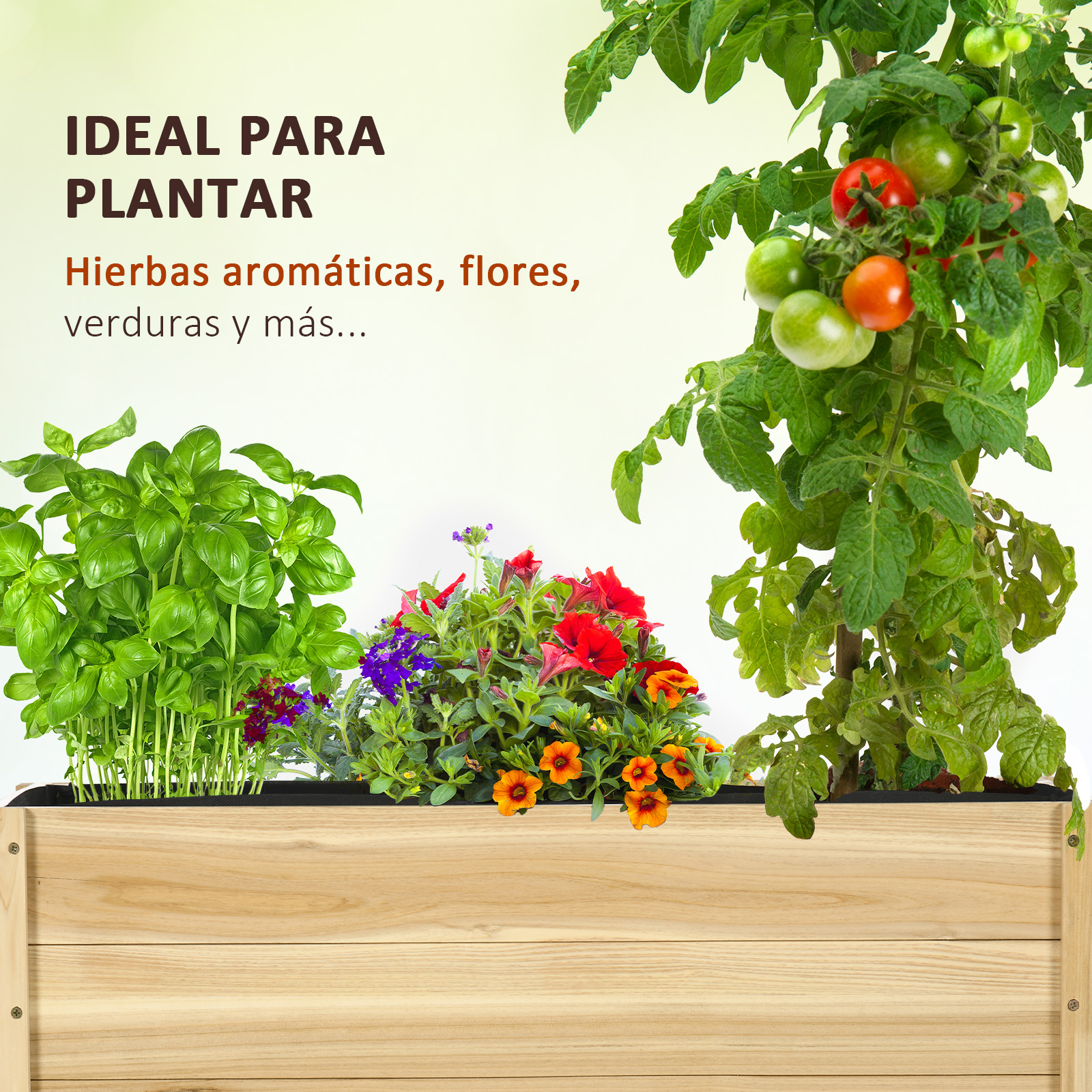 Vaso Outsunny com Rodas, Madeira Natural