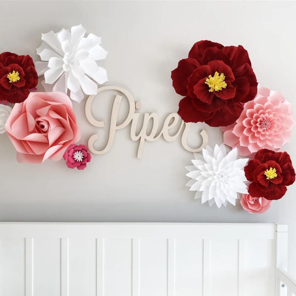(3er Set) Krepppapier Kunstblumen DIY Wand Party Deko Pfingstrosen Photo Booth Bastel Blumenwand - Weinrot