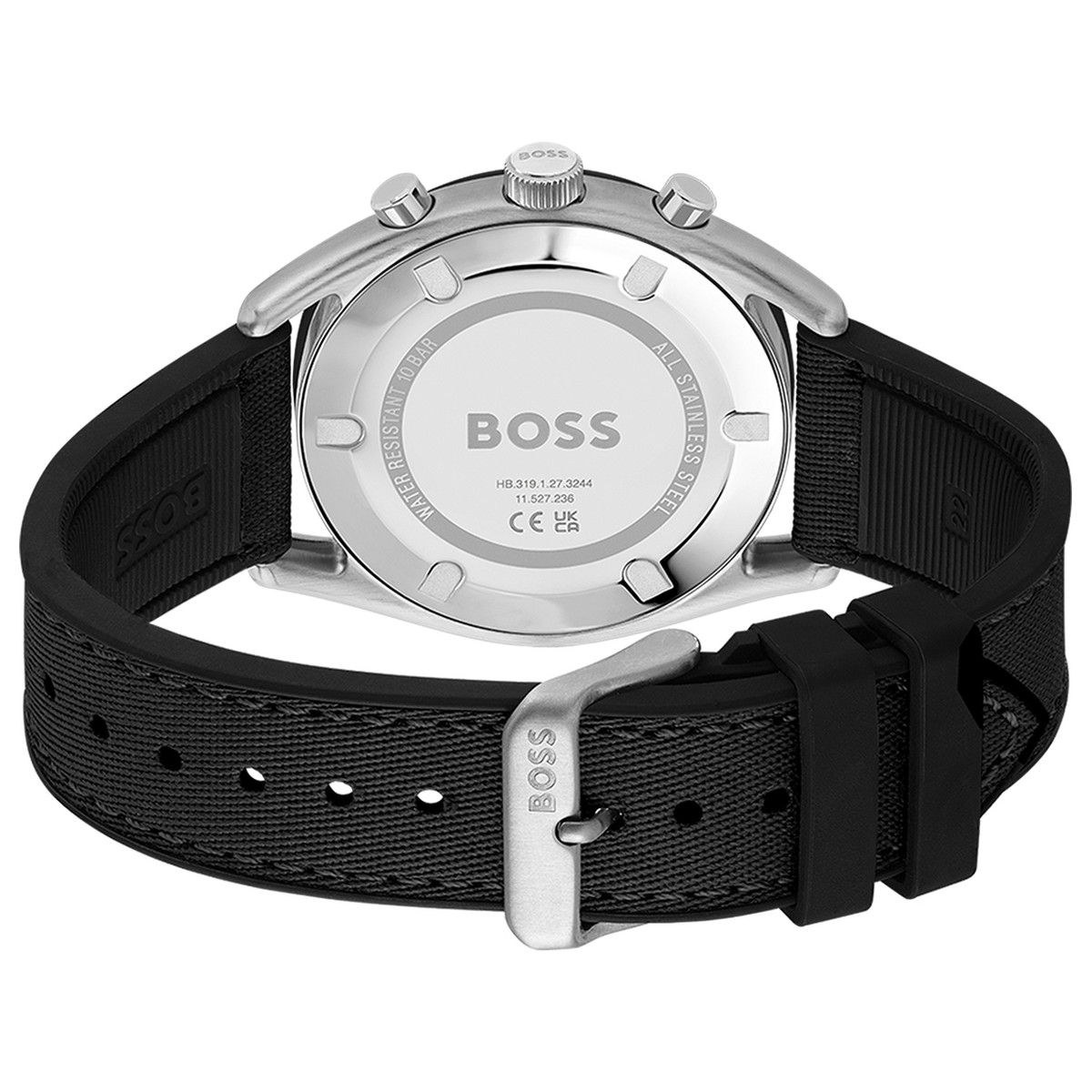 Montre BOSS sport lux homme chronographe, bracelet silicone noir