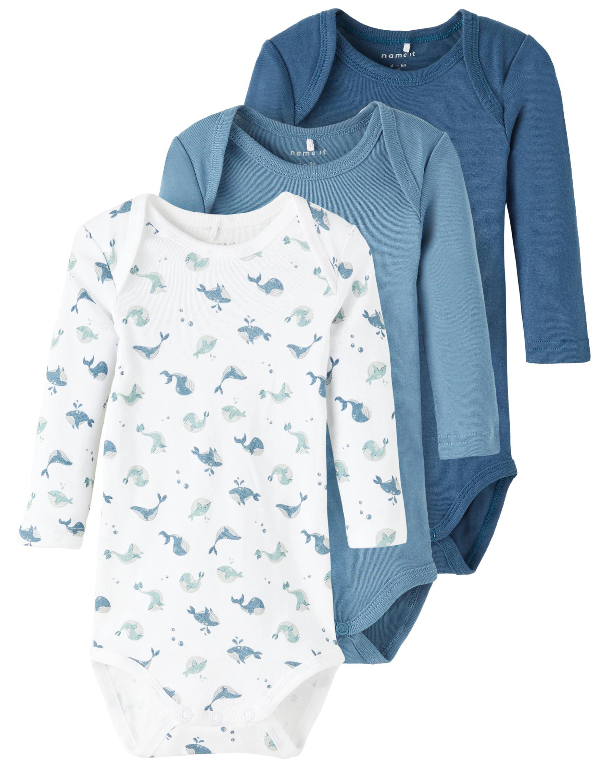 Langarmbody NBMBODY WHALE 3er-Pack in majolica blue