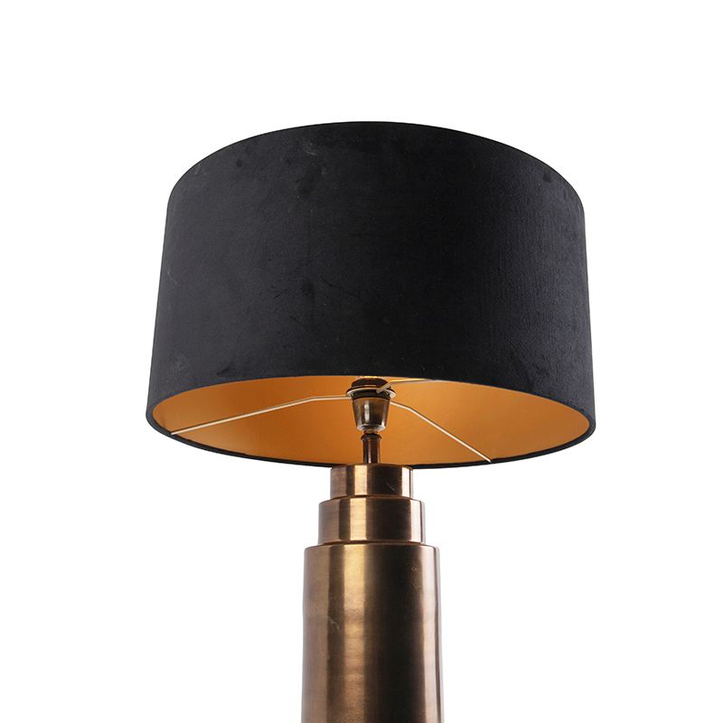 Art deco tafellamp brons velours kap zwart met goud 50 cm - Bruut