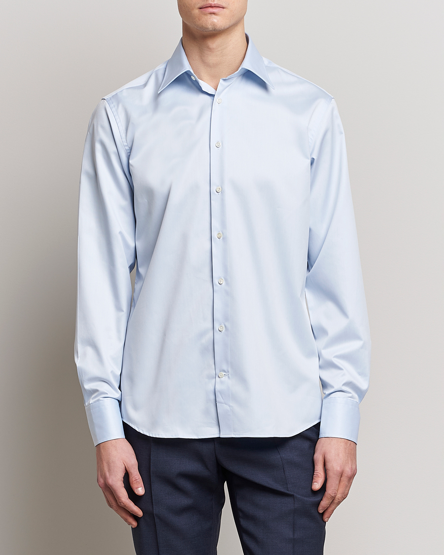 Stenströms Fitted Body Kent Collar Shirt Light Blue