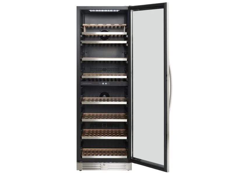 Scandomestic SV 124 X - Vinkøleskab - 2 Zoner - bredde: 59.5 cm - dybde: 67.7 cm - højde: 176.4 cm - 416 liter - Rustfit stål/sort - Optil 126 flasker