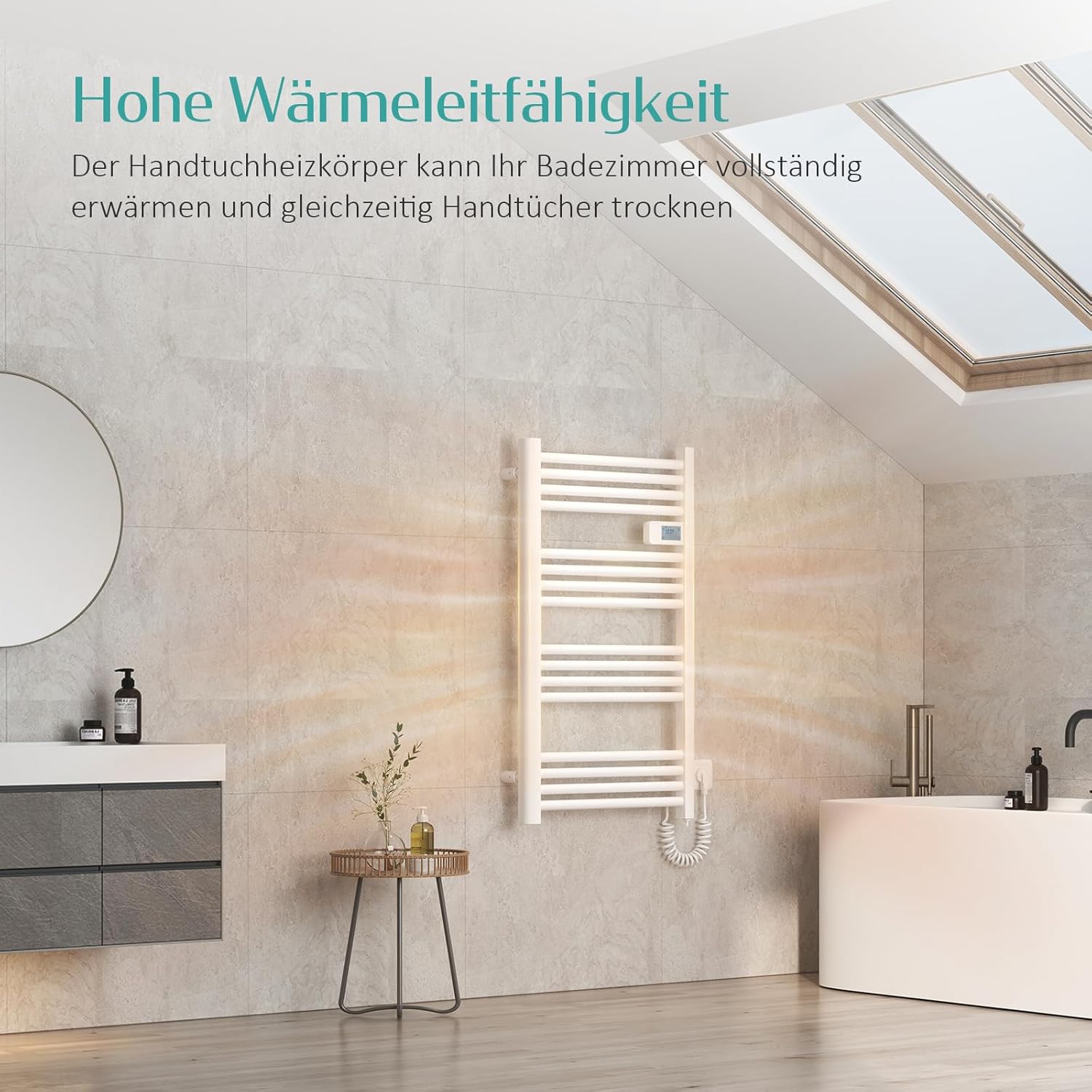 EMKE Elektrischer Handtuchheizkörper 96 x 54 cm, Badheizkörper Elektrisch mit Touchschalter Timer, Handtuchheizung Handtuchtrokner Handtuchwärmer Elektrisch Weiß 500W