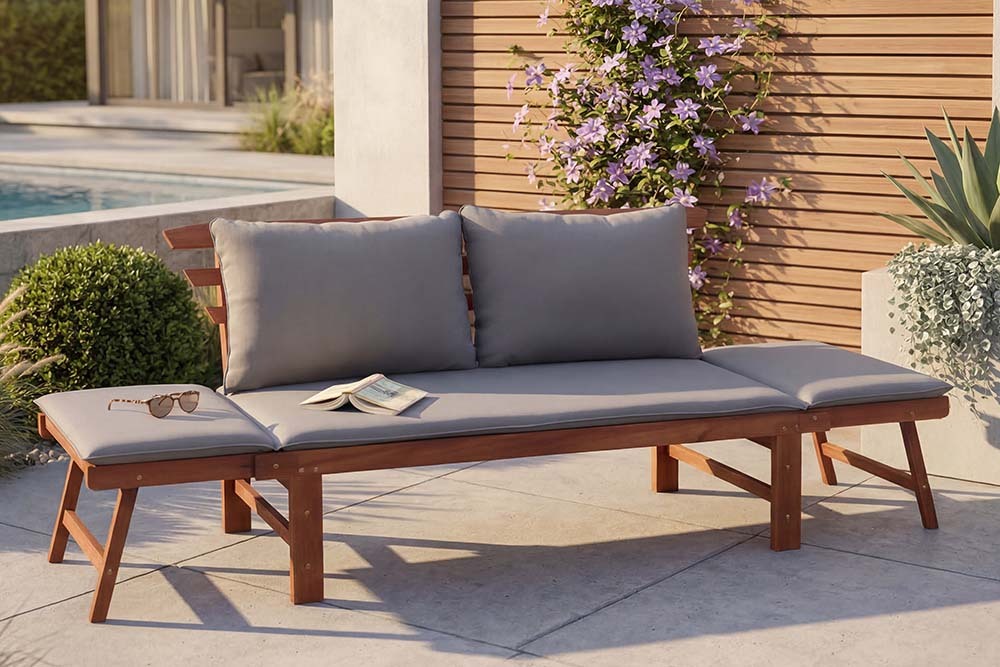 Outdoor Garten Sitzbank MODULAR 200cm natur grau Akazie inkl. Kissen klappbar