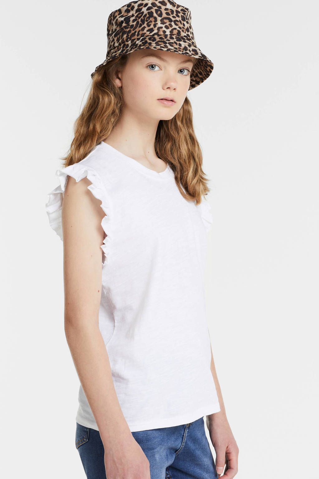 anytime T-shirt met ruffle wit