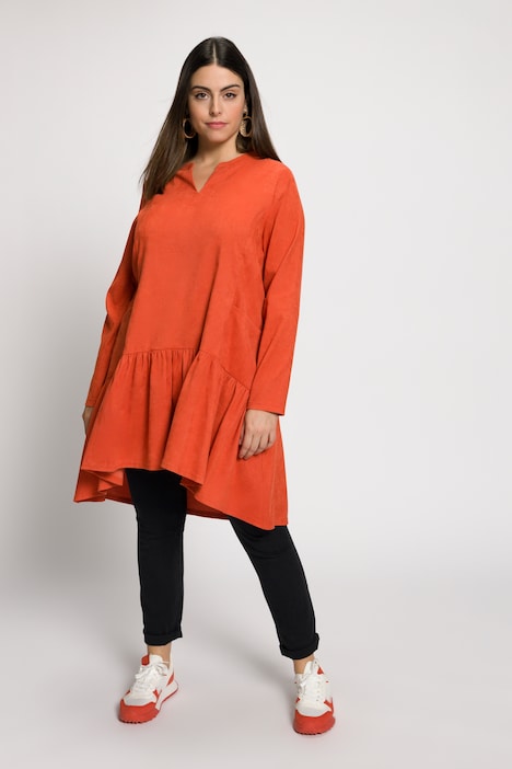 Cordkleid, A-Linie, Tunika-Ausschnitt, Langarm