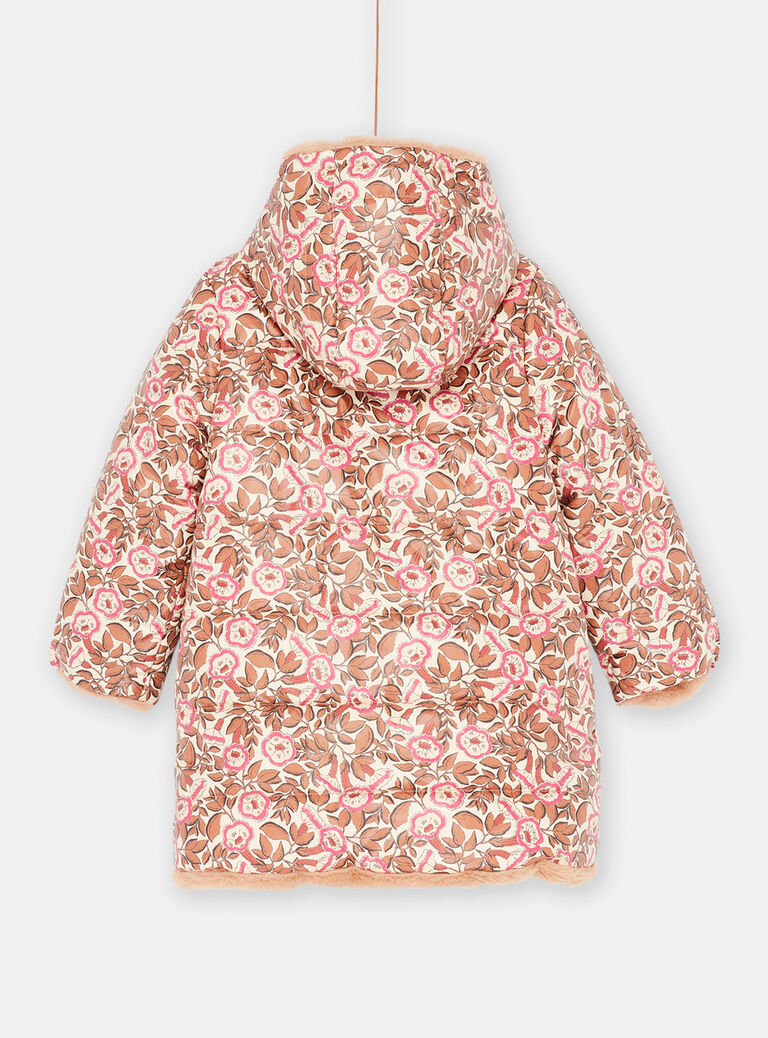 Parka à capuche réversible rose et noisette