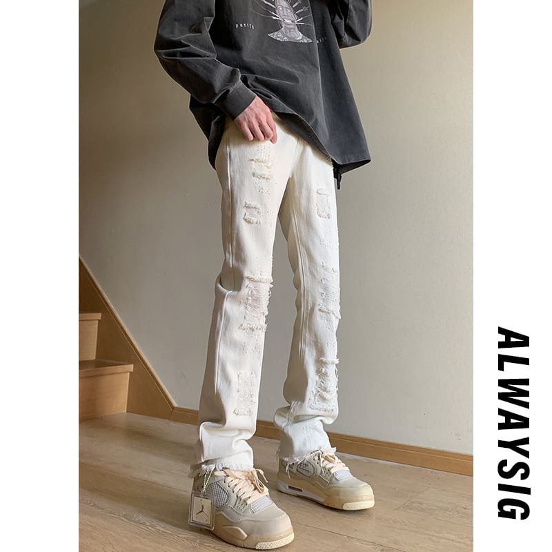 Derbundy - Mid Rise Distressed Flared Jeans