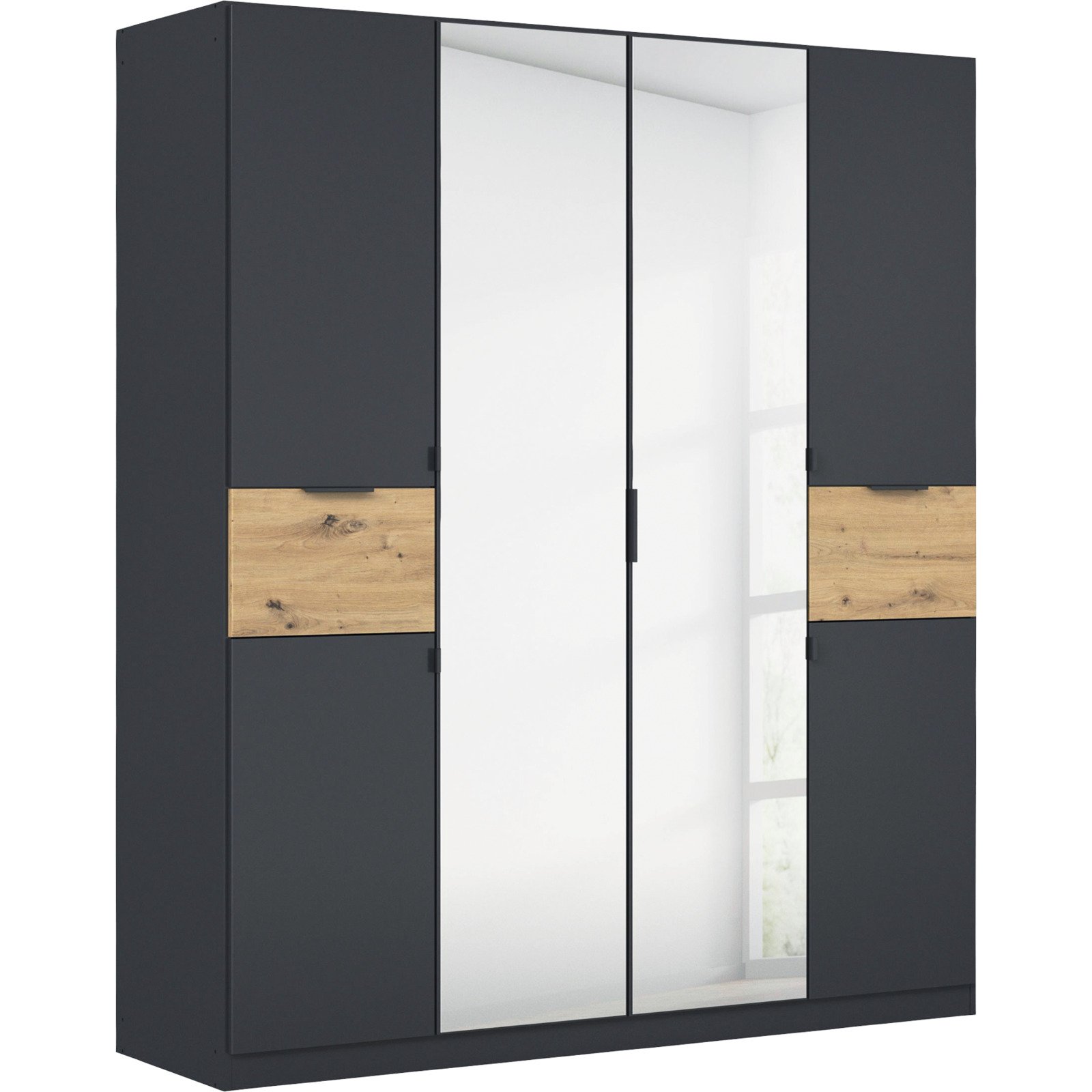 Drehtürenschrank Ticao, Dekor, 181 x 210 x 54 cm, mit Spiegel
