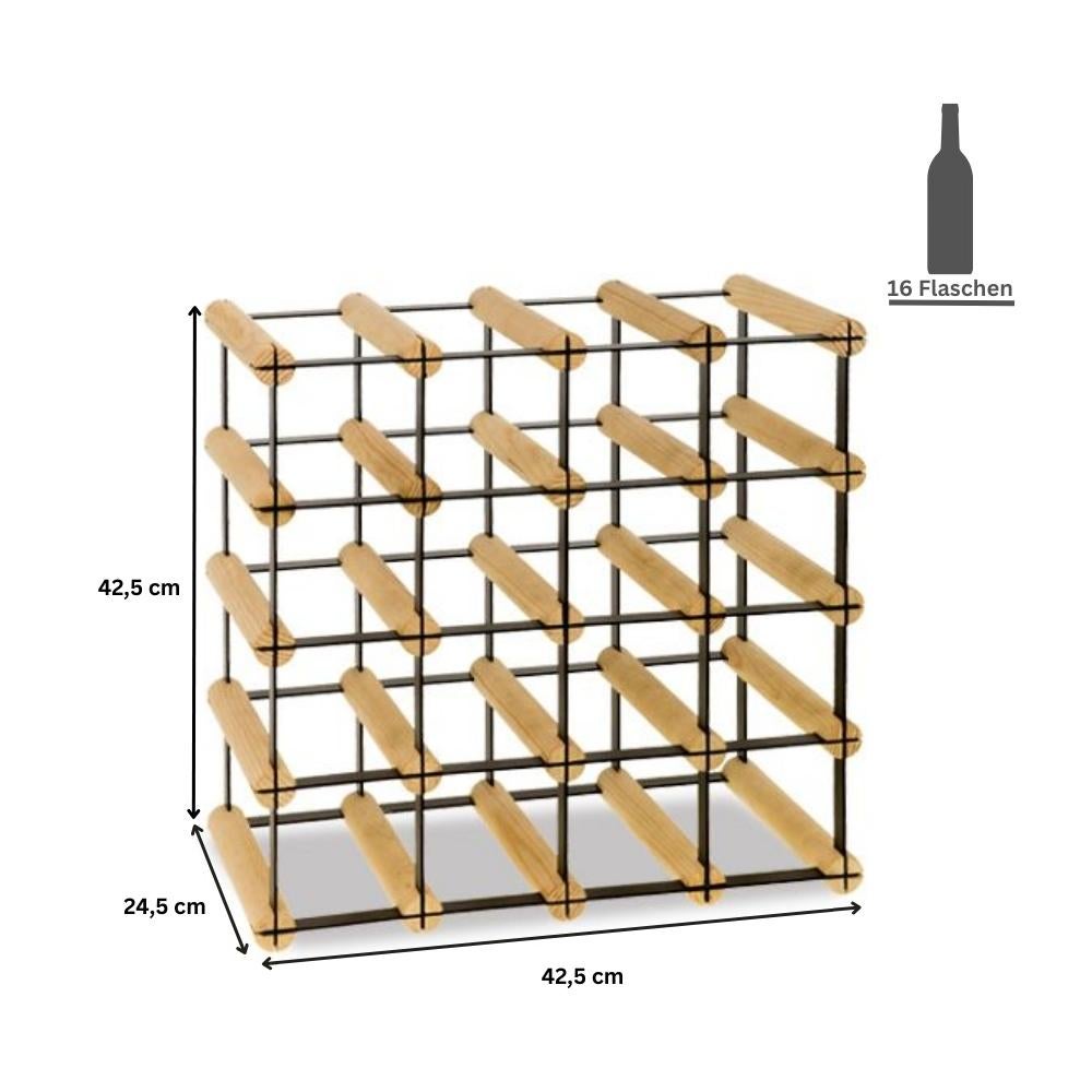 PROREGAL Modulair Wijnrek Vinotega Mod Metaal HxBxD 42,5 x 42,5 x 24,5 cm 4 x 4 Flessen Massief grenenhout Bruin Geolied