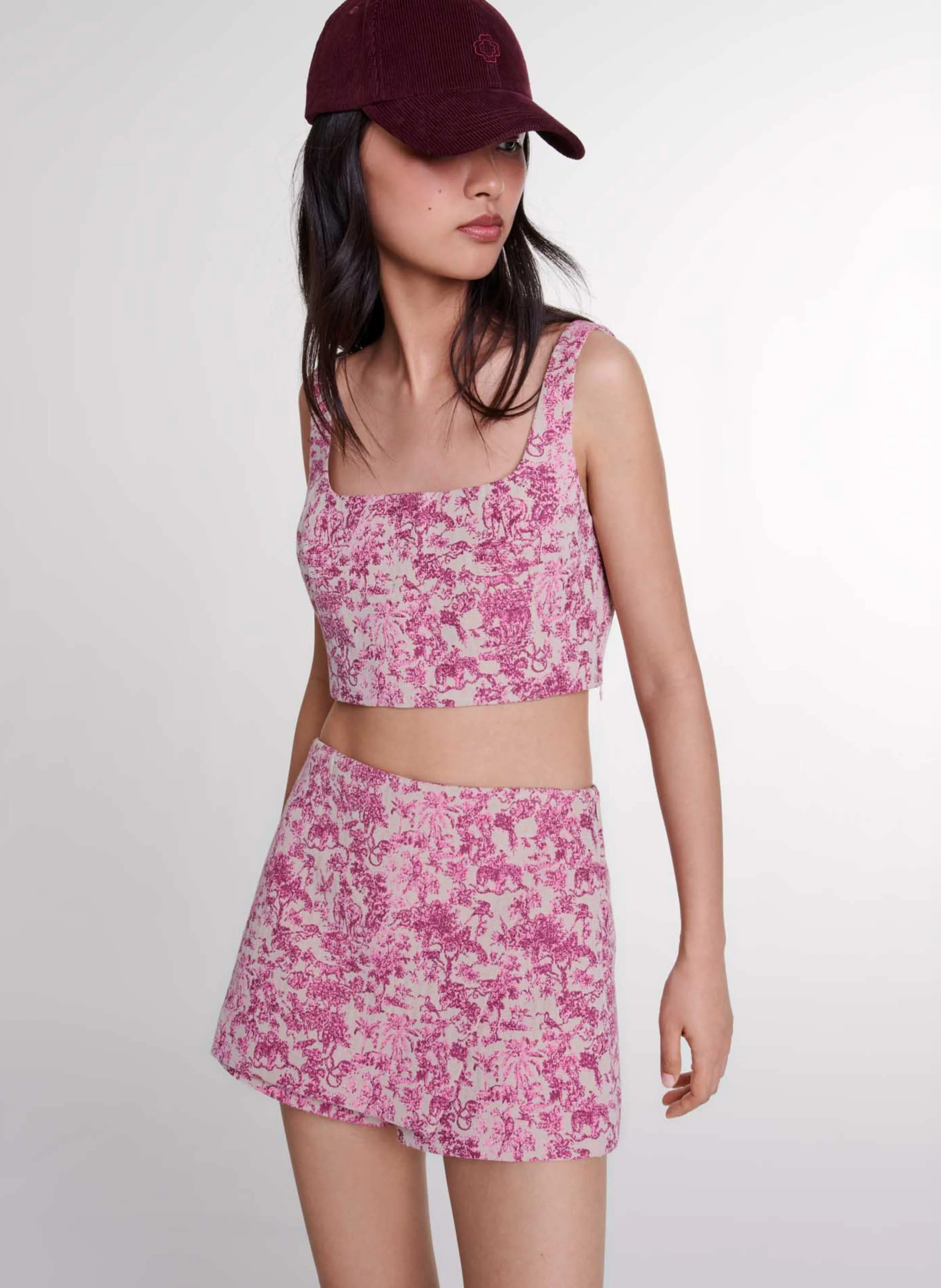 Mini jupe short imprimée en coton mélangé | Rose