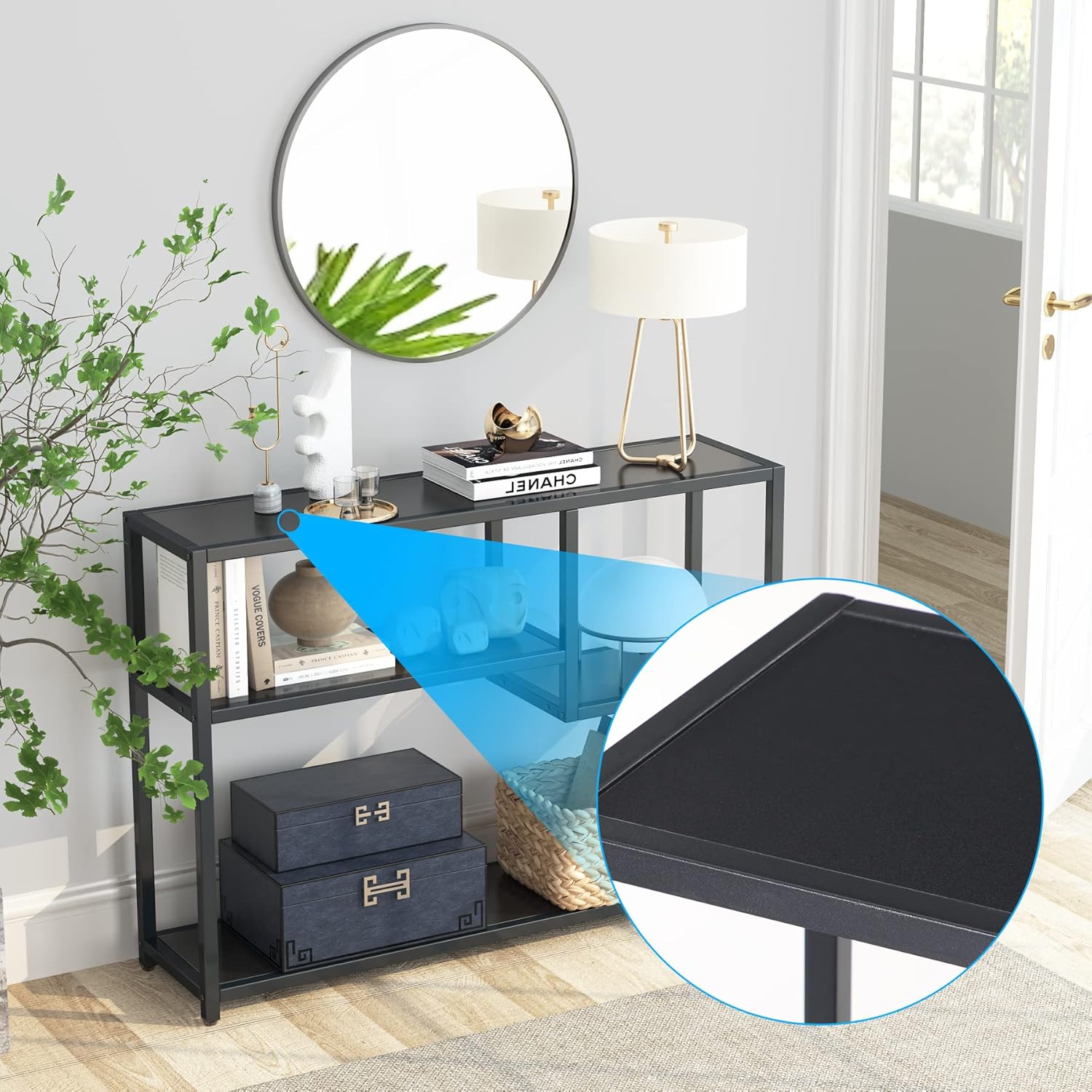 Tribesigns Konsolentisch, Kleiner schwarzer Eingangstisch mit Ablagefächern,108cm-Vintage-Beistelltisch hinter Couchtisch für Wohnzimmer, Eingangsbereich, Flur, Foyer, TV-Ständer