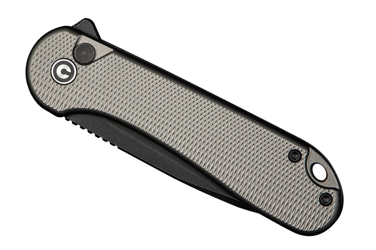 Civivi Elementum II Button Lock C18062PD-1 Black Stonewashed Nitro-V, Diamond Patterned Gray Aluminum, zakmes