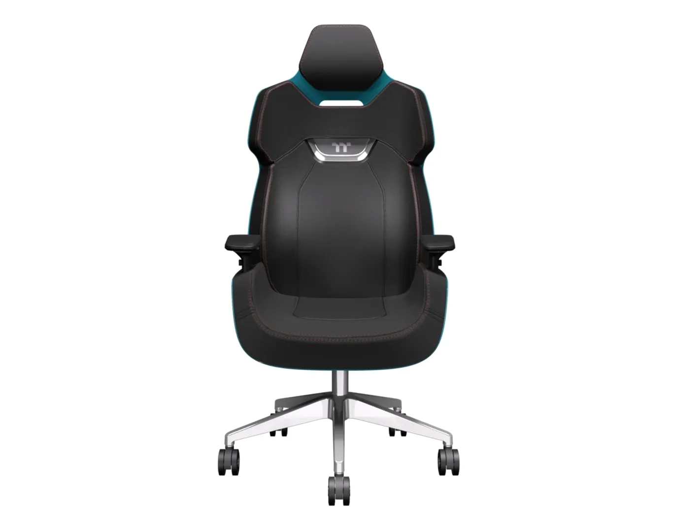 Thermaltake ARGENT E700 - Stol - ergonomisk - høj ryg - armstøtter - T-formet - vippe - drejeled - aluminiumlegering, perforeret læder, højdensistets støbt skum - sort, Oceanblå