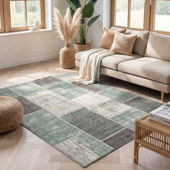Patchwork vloerkleed - Spring Groen/Grijs | Stijvol