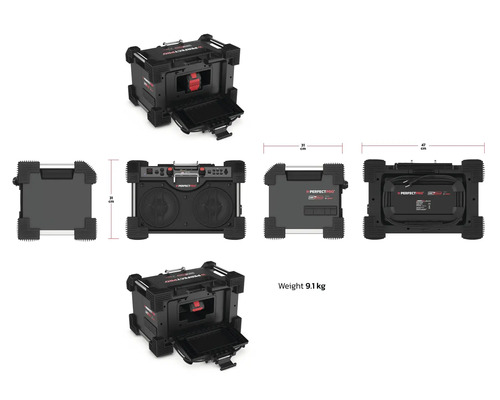 PerfecPro ROCKHART bouwplaatsradio met DAB+ en FM, Bluetooth, AUX-ingang en USB-ingang, RH4-18V compatibel met BOSCH PROFESSIONAL 18V AMPShare accuplatform