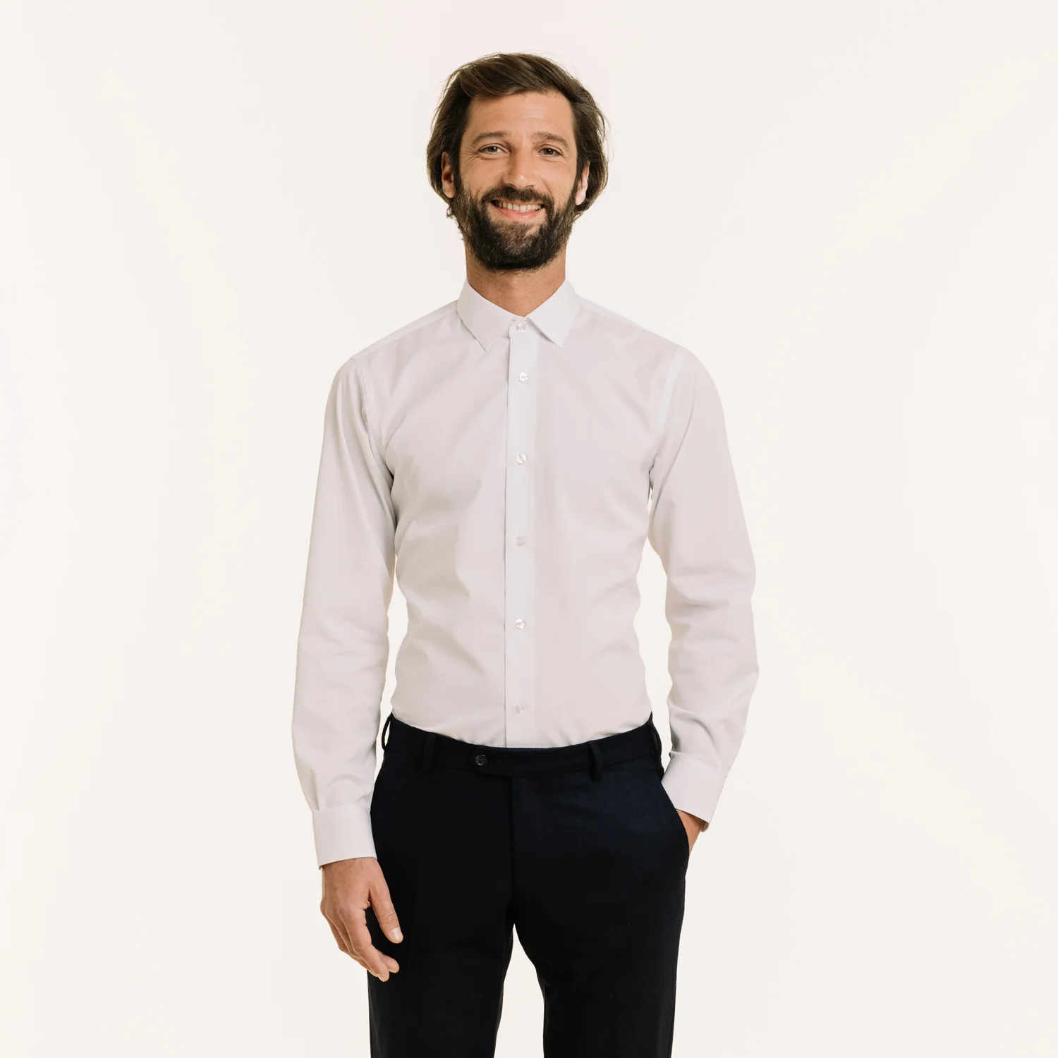 Fitted shirt in white double-twisted poplin