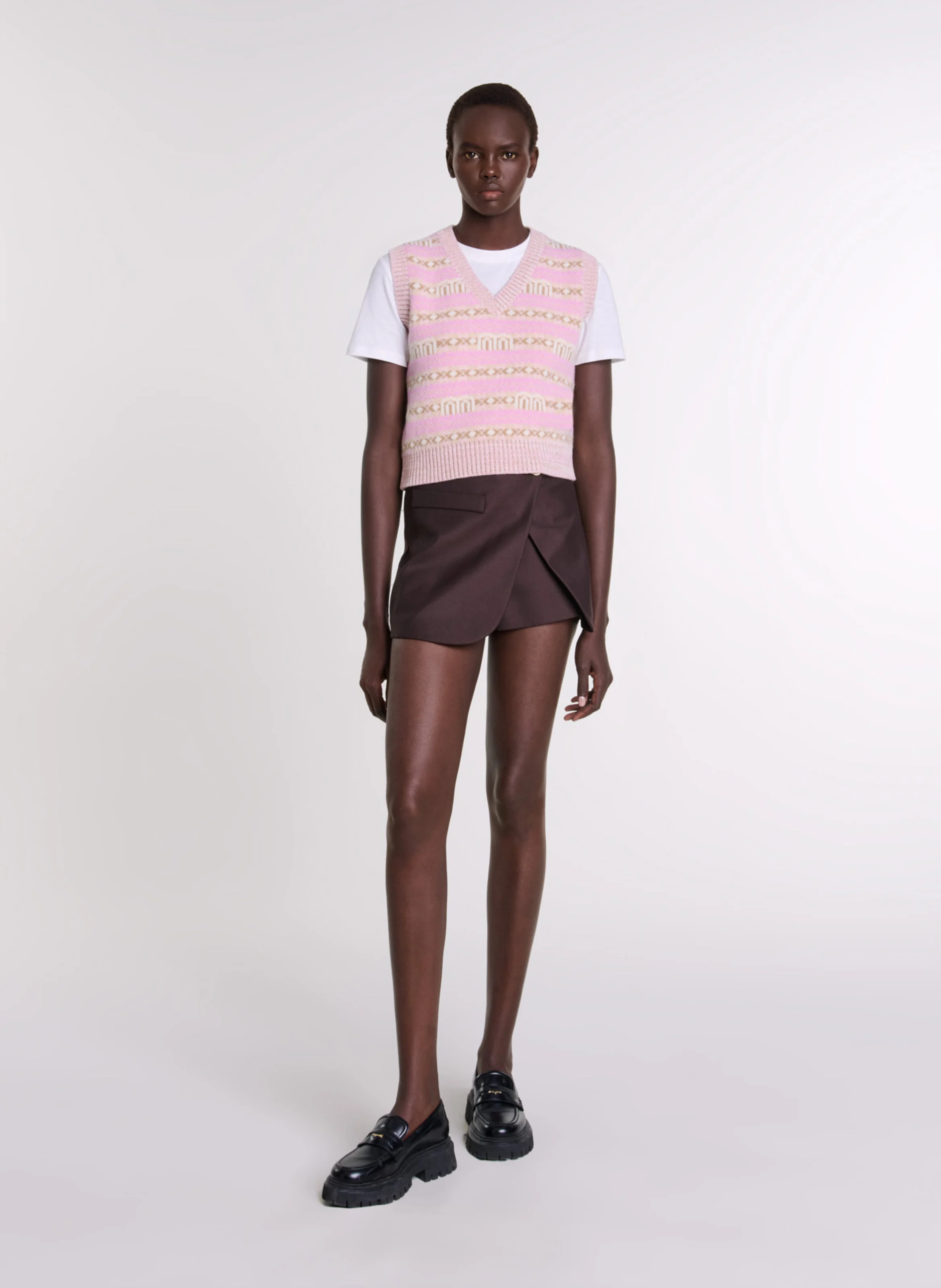 Pull col V jacquard en laine mélangée | Multicolore