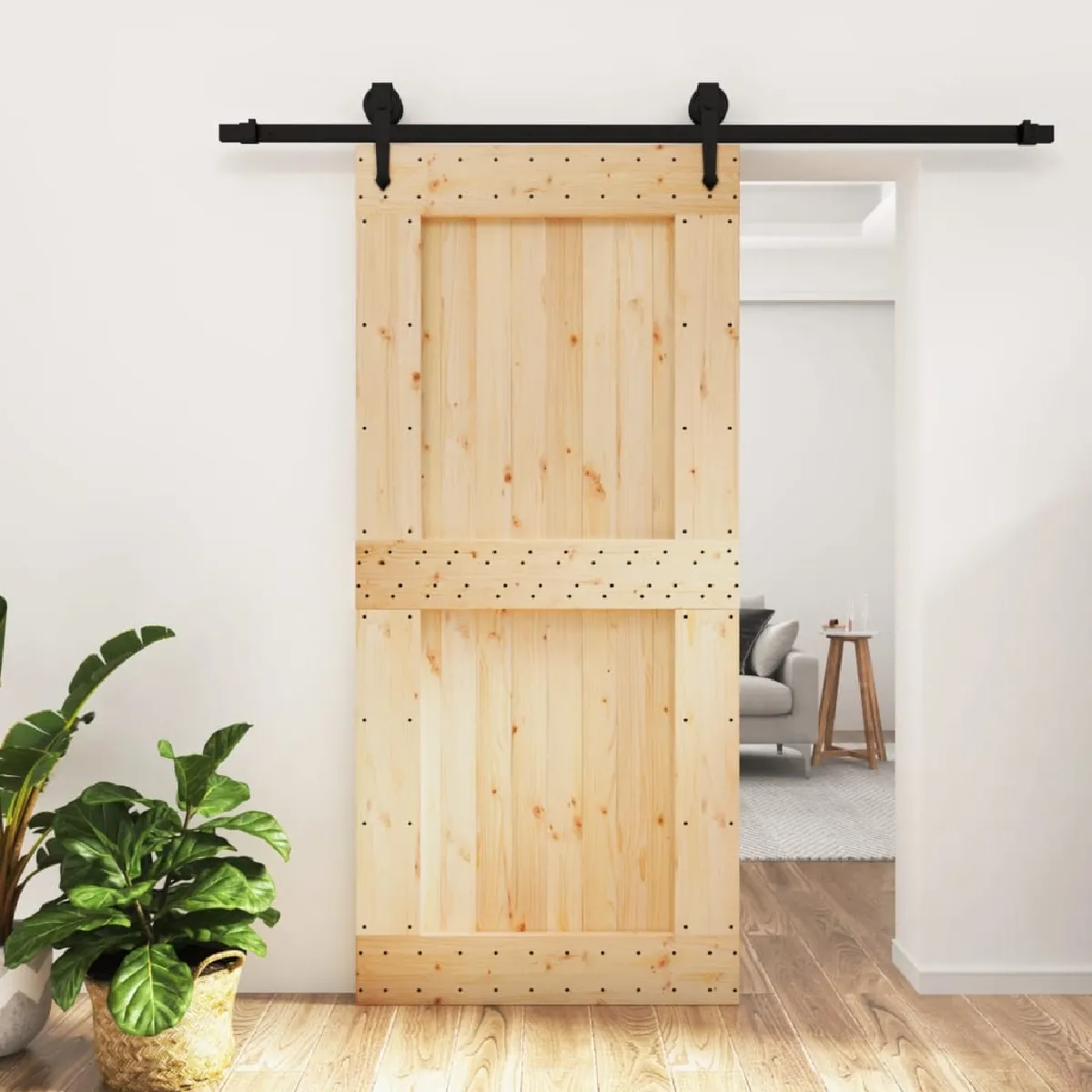 vidaXL Porte coulissante en pin massif - 95x210 cm