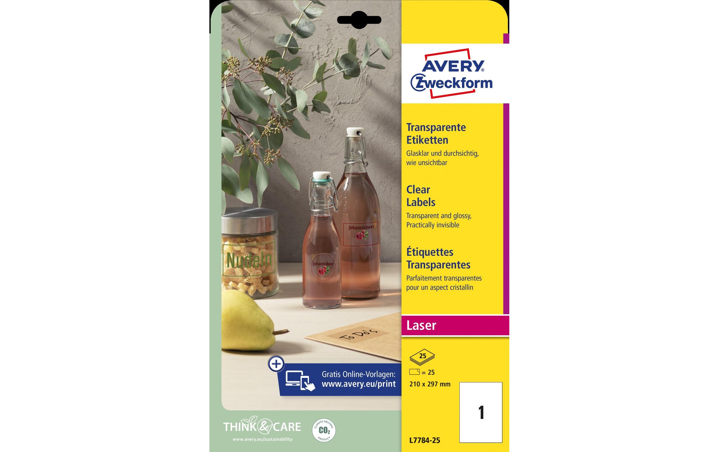 Flaschen-Etiketten kristallklar 210 x 297 mmFür Glas, Plastik, Metall & glänzende Oberflächen