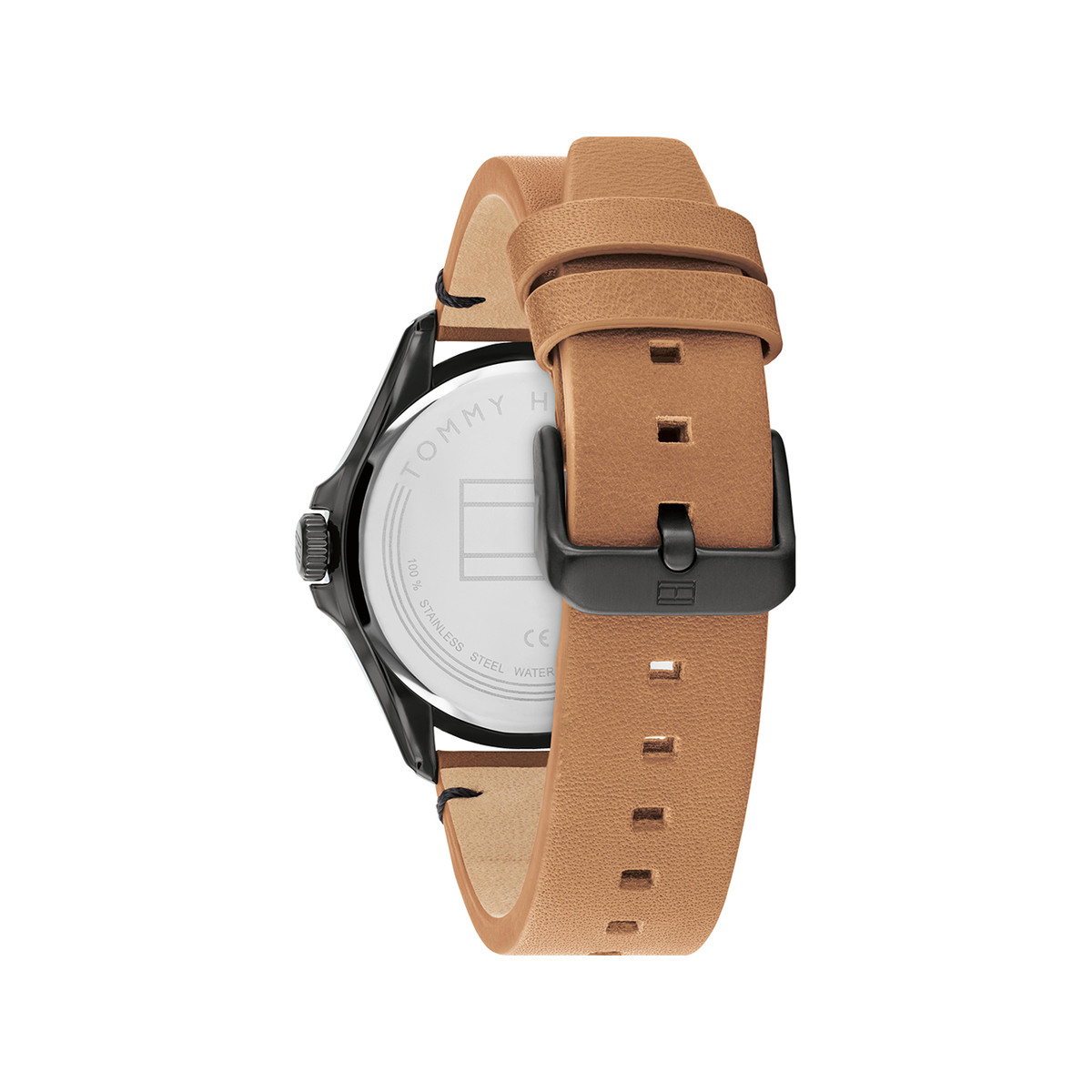Montre Tommy Hilfiger homme acier noir bracelet cuir marron
