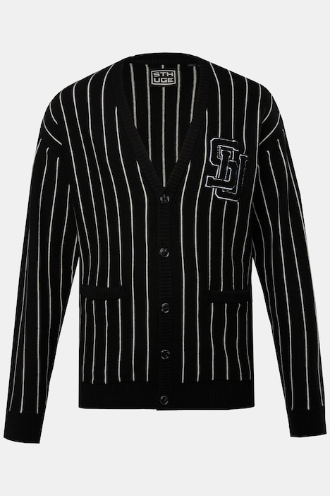STHUGE Strickjacke, Nadelstreifen, V-Auschnitt, Badge, bis 8 XL