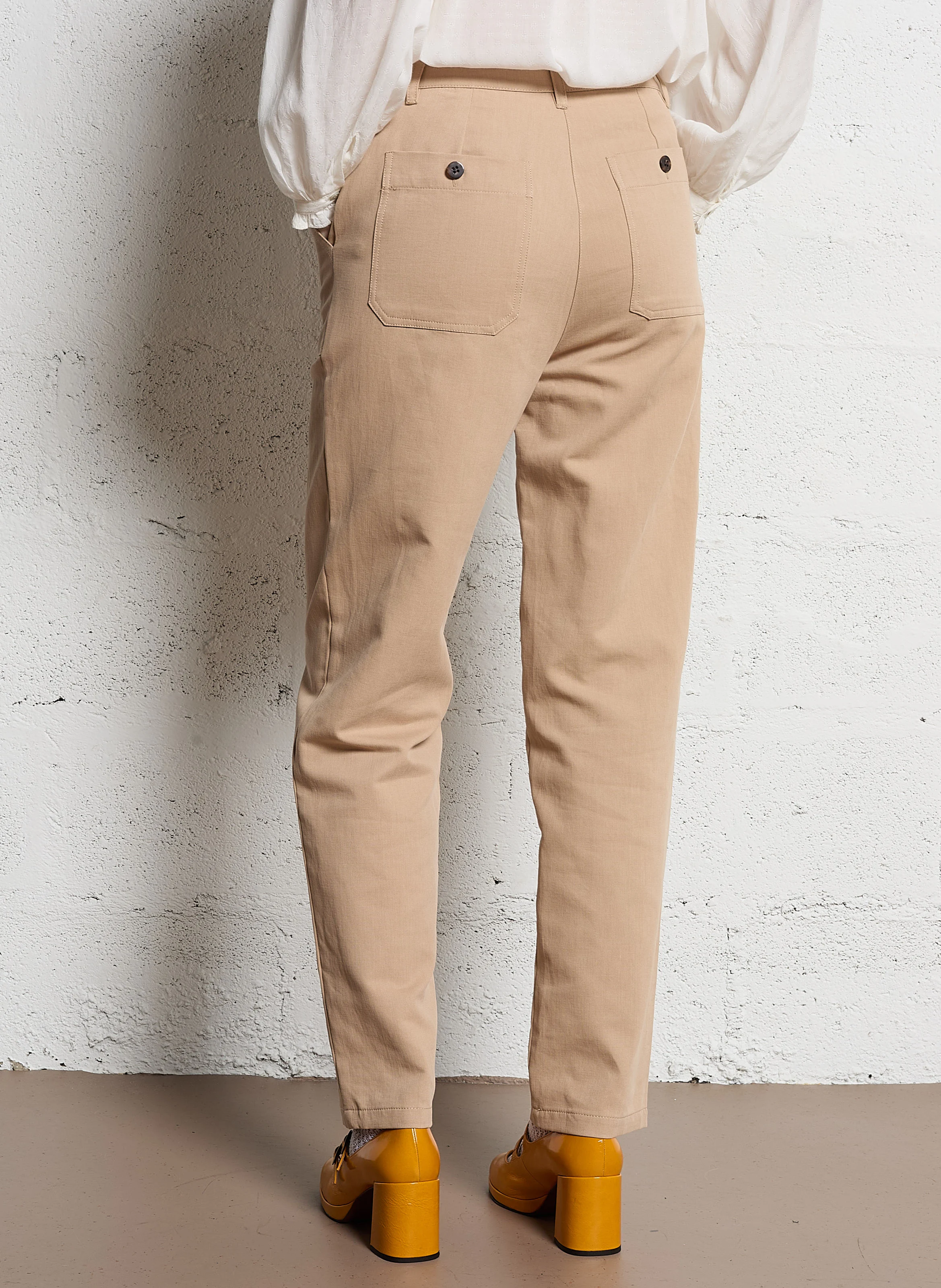 RYLESA - Pantalon droit en coton mélangé| Marron