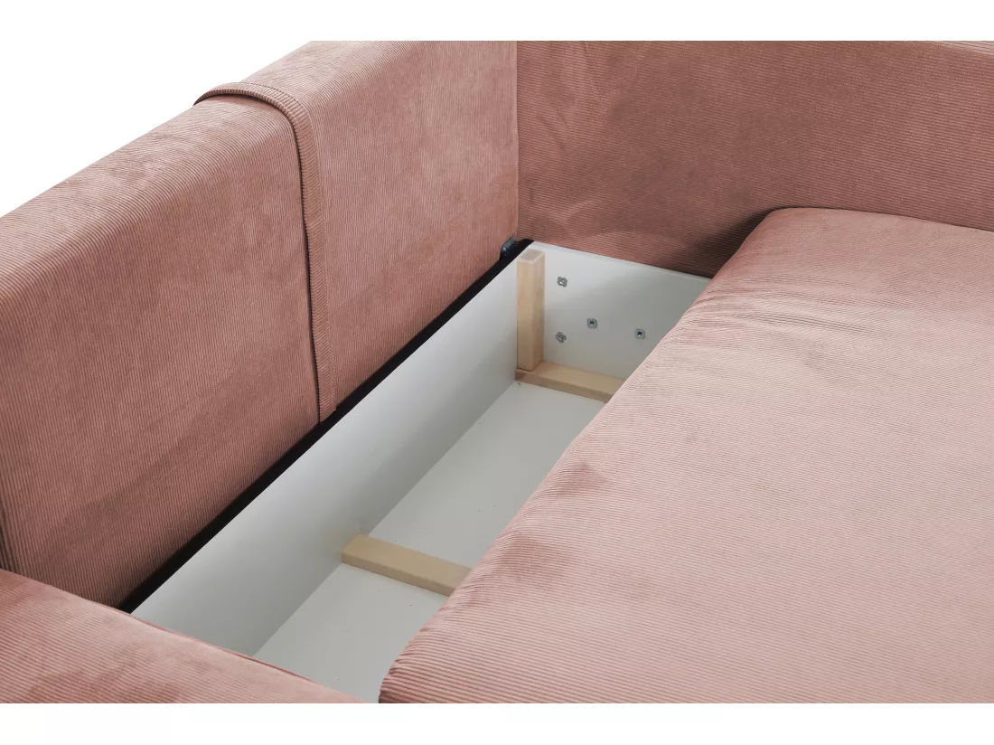 Canapé d'angle gauche convertible en velours côtelé rose TEODORA