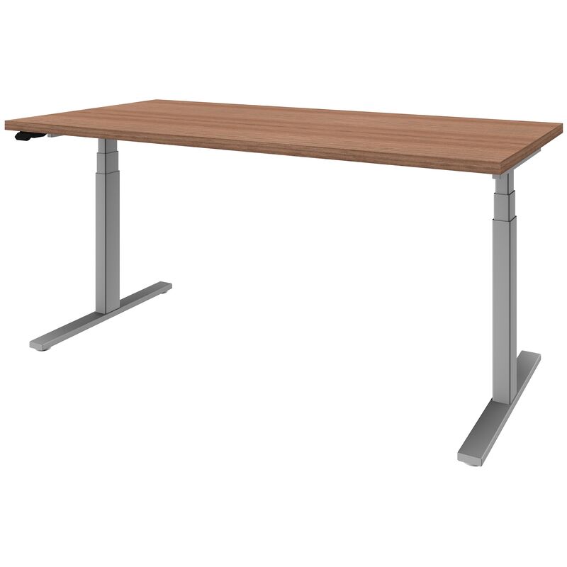 Elektrisch höhenverstellbarer Schreibtisch LINUS+, Gestellfarbe alu, 160 x 80 cm, Dekor Nussbaum
