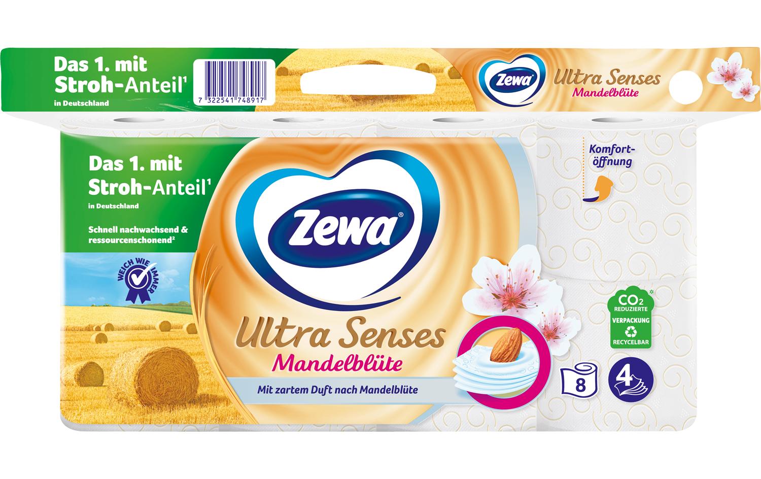 Toilettenpapier Ultra Senses Mandelblüte 8 RollenWeiches WC-Papier mit zartem Mandelblütenduft