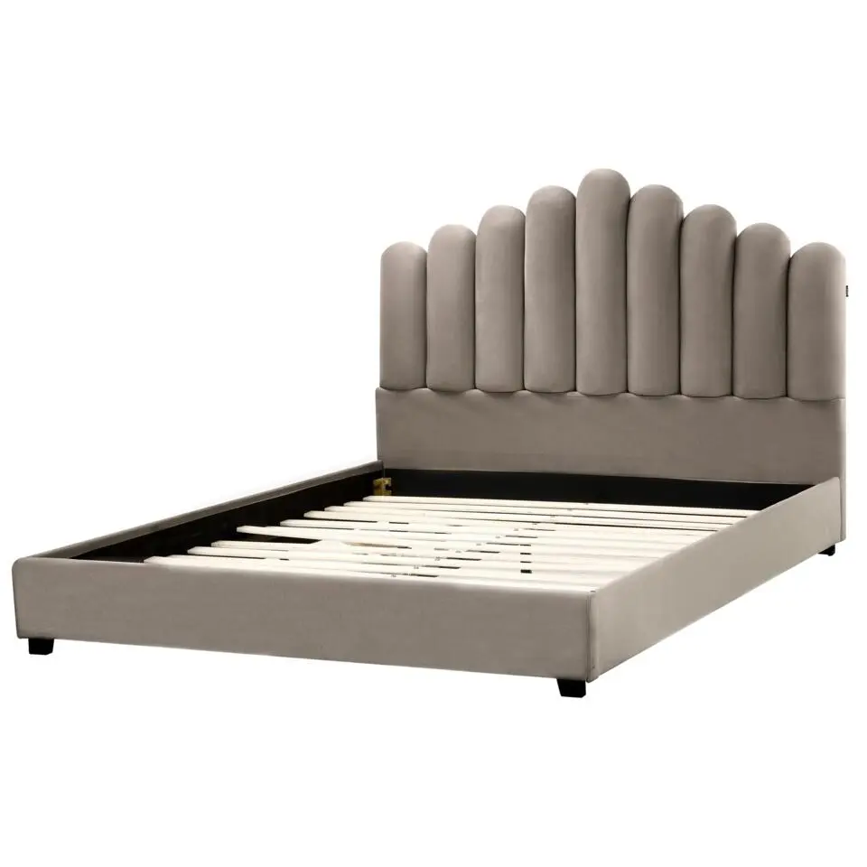 VINCENNES - Bed - Taupe - 160 x 200 cm - Fluweel