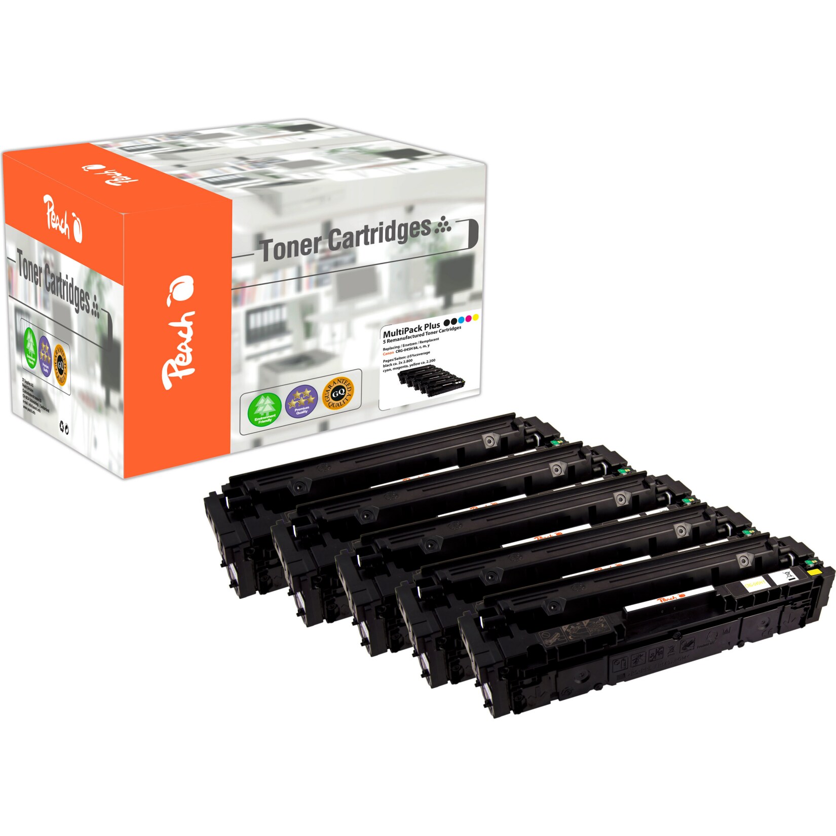Peach HP 045 H 5 Toner XL (2*bk, c/m/y) ersetzt Canon CRG-045H, 1246C002*2, 1245C002, 1244C002, 1243C002 für z.B. Canon ISensys MF 635 Cx (wiederaufbereitet)