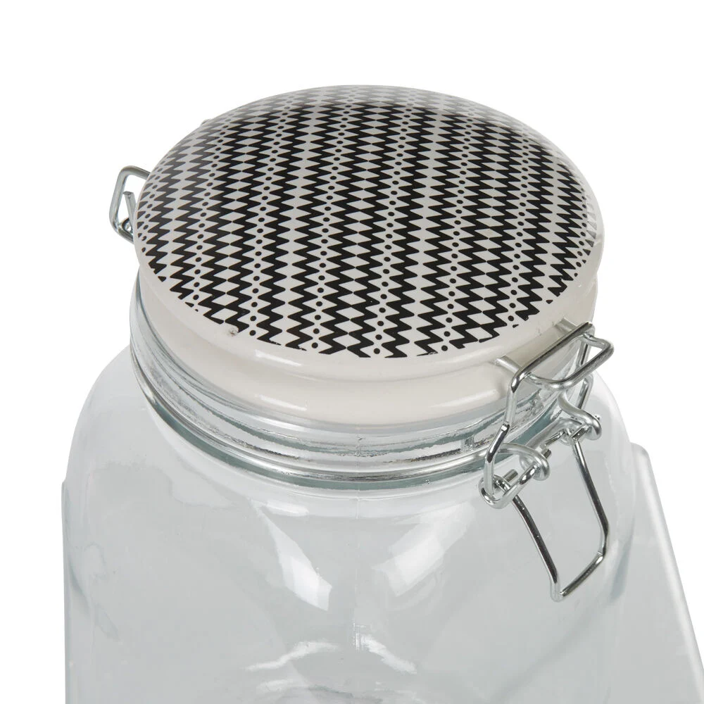 Bocal hermétique carré verre couvercle motif ethnique 1,5 L