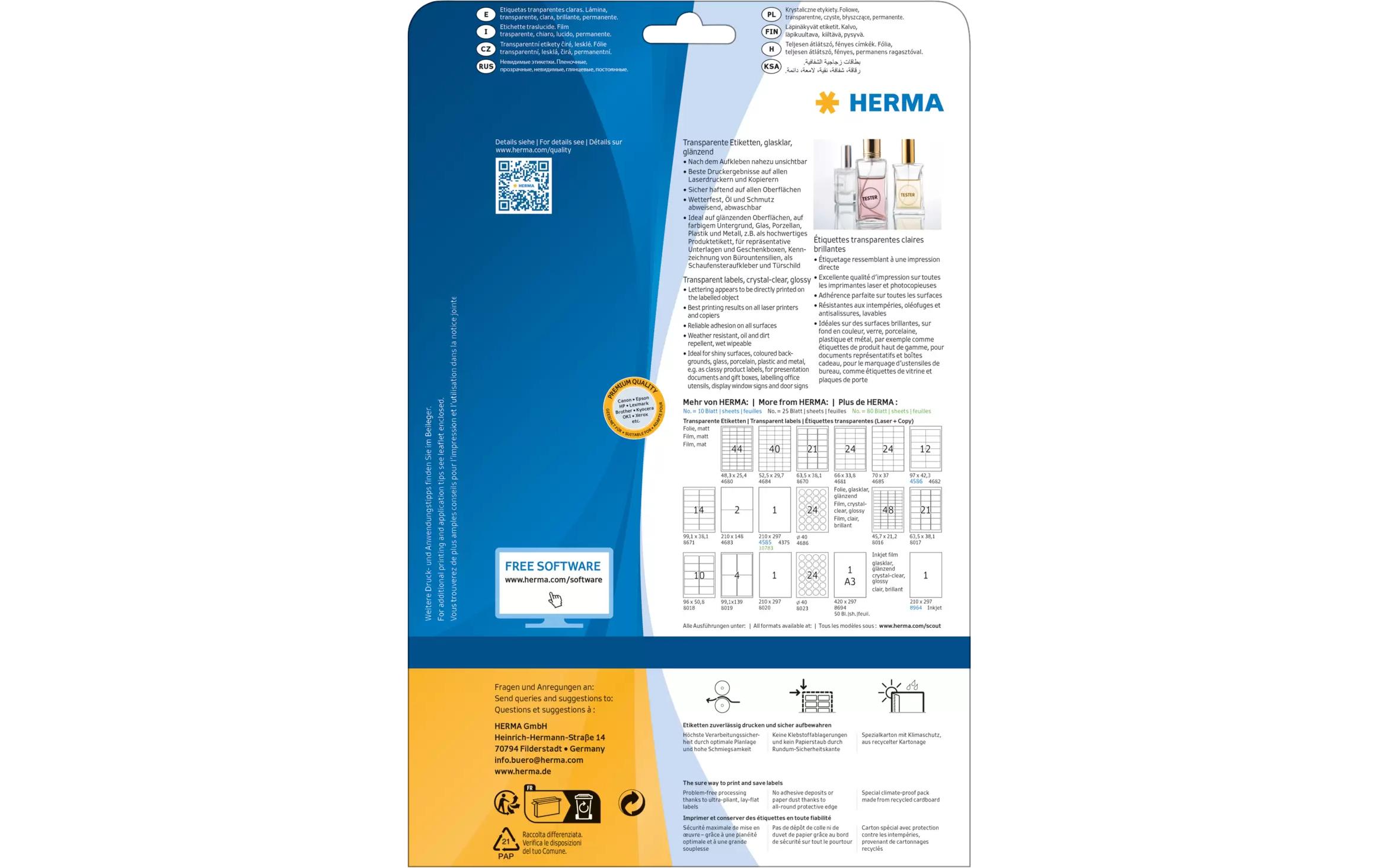 Folien-Etiketten 63.5 x 38.1 mm, 25 BlattTransparentes Druckeretikett