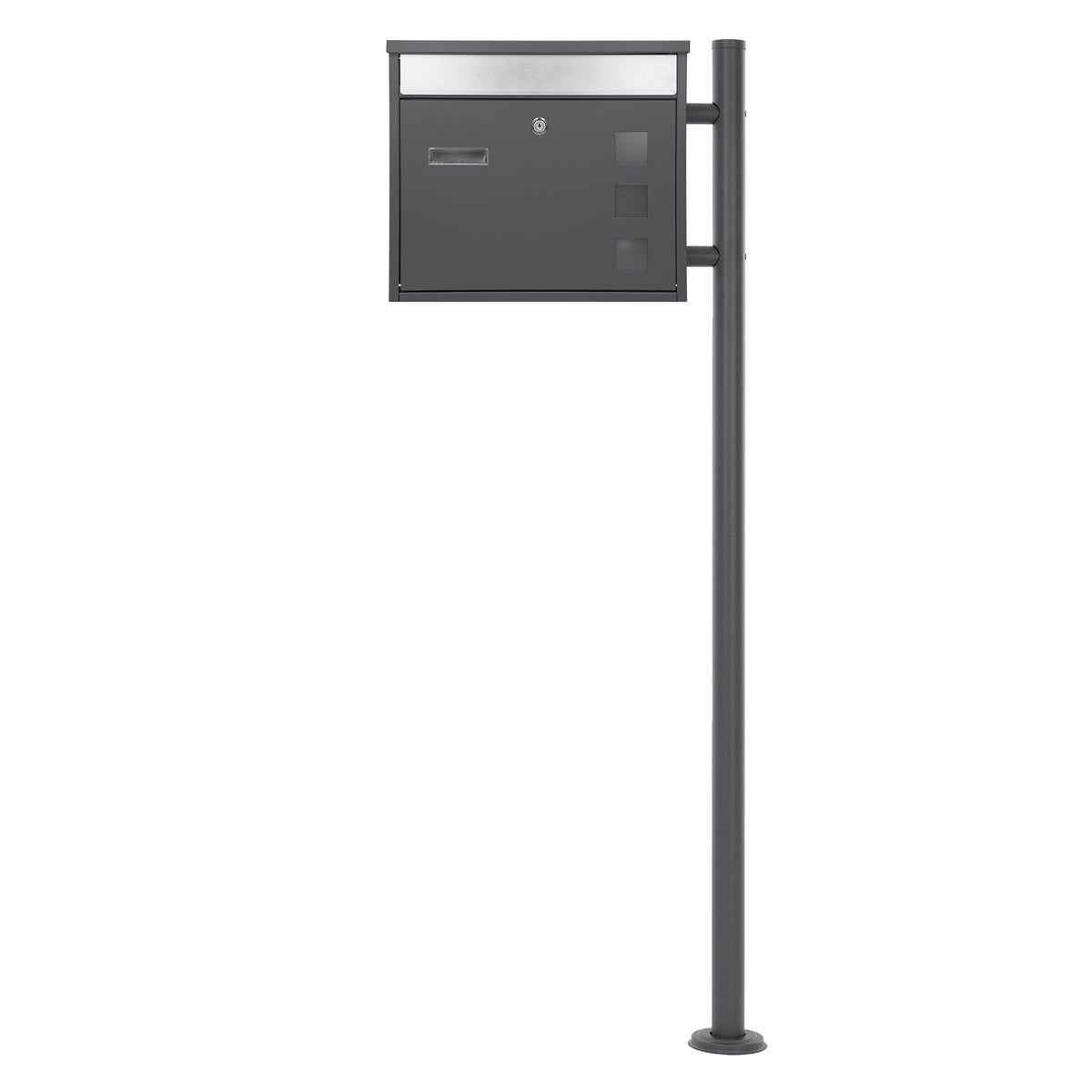 ECD Germany Design brievenbus met paal, vrijstaande brievenbus met naamplaatje, brievenbussysteem, brievenbusstandaard antraciet 120 cm roestvrij staal, brievenbus antraciet-zilver gepoedercoat roestvrij staal