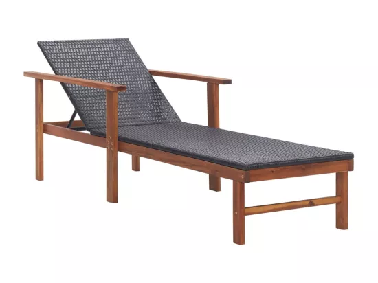 Chaise longue Résine tressée et bois d'acacia massif Noir