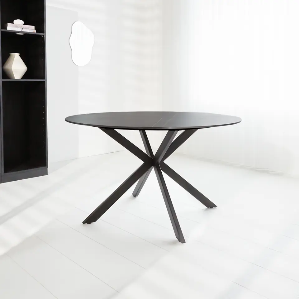 Ronde eettafel Yuna Ø150 cm marmerlook zwart - Stoneware - Zwart
