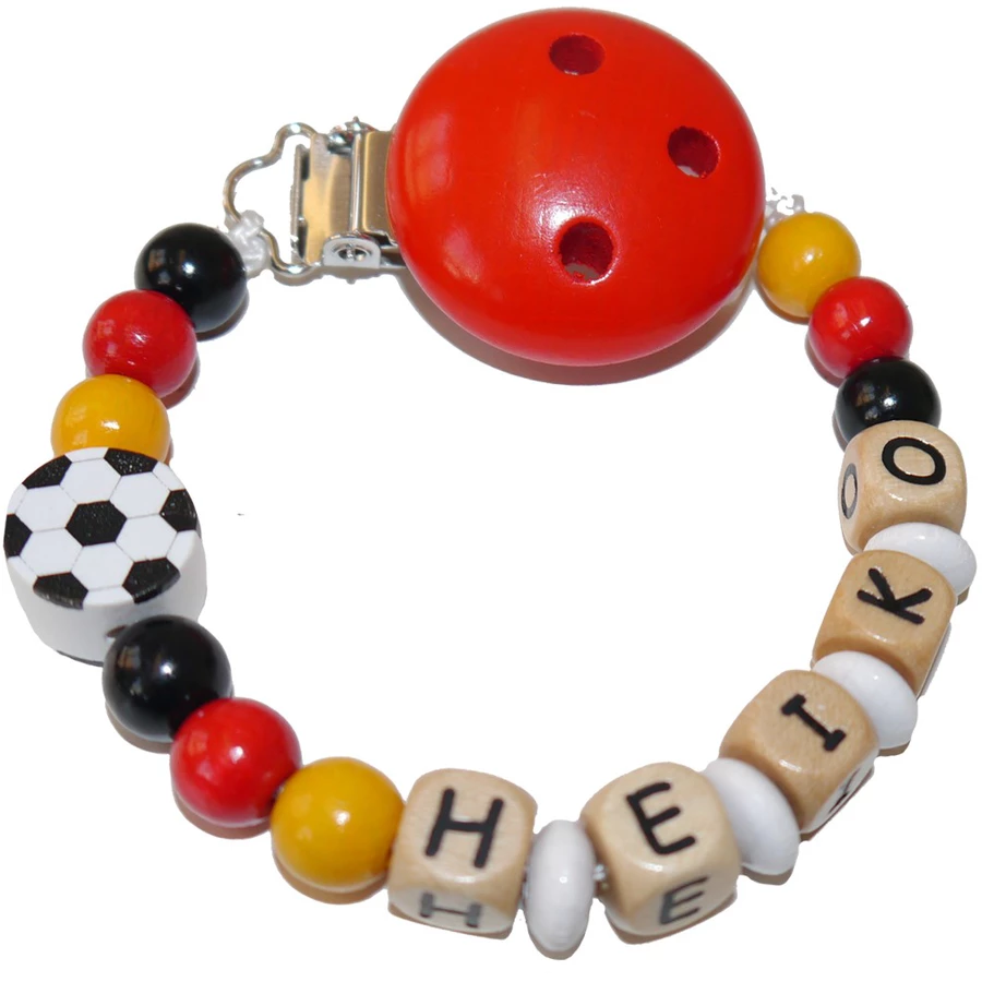 Schnullireich Schnullerkette mit Namen Fußball Deutschland (Holz) Bunt