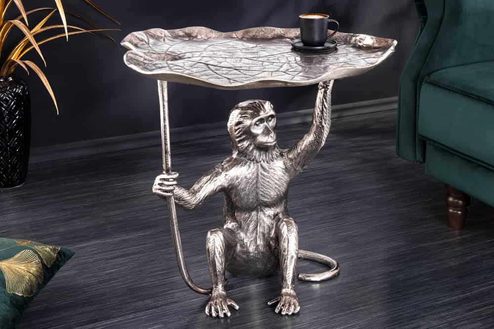 Design Beistelltisch WILDLIFE MONKEY 60cm silber Metall handmade