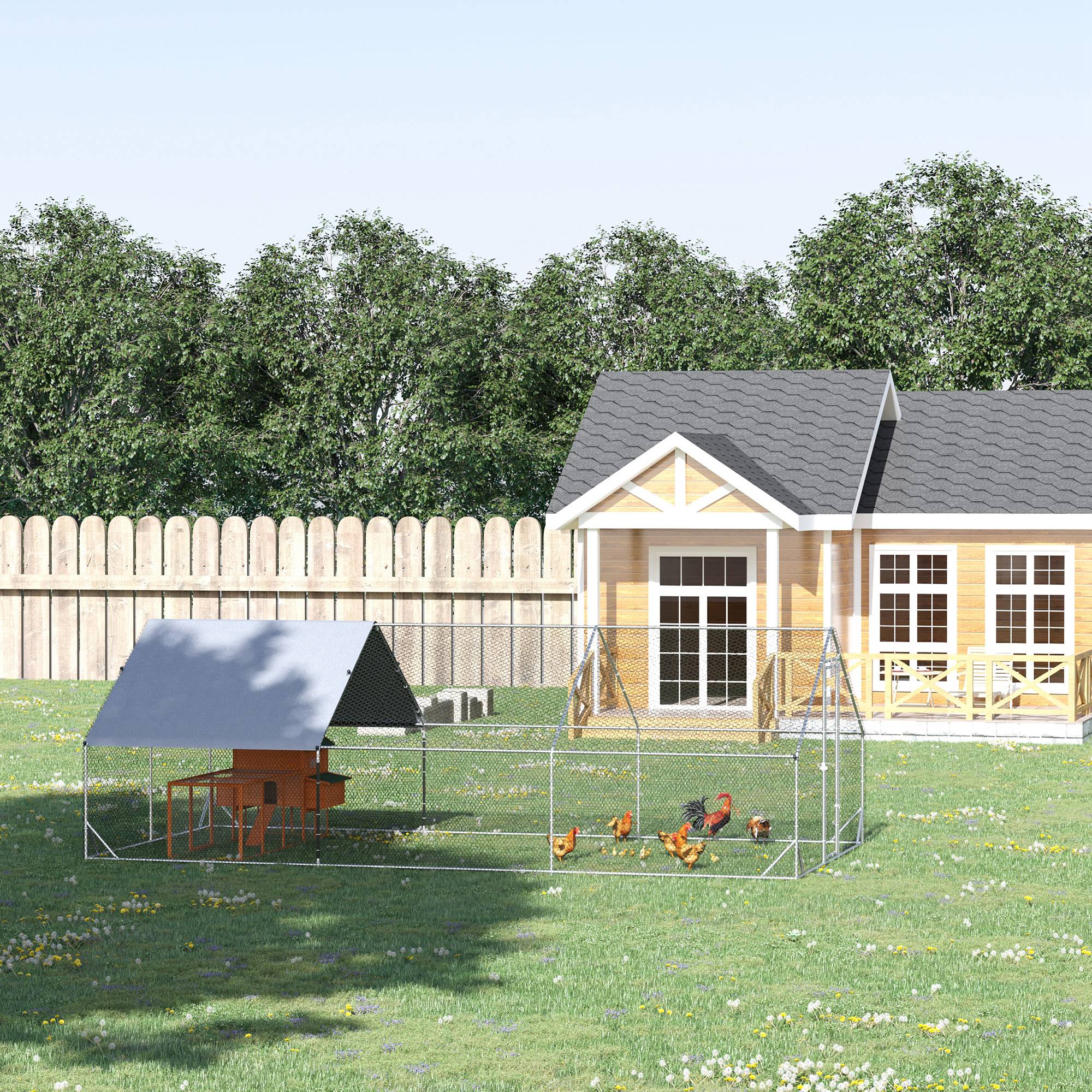 PawHut Hühnerstall mit Plane bunt 300L x 600B x 200H cm